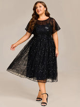 Plus Size Round Neck Sequin A-Line Wedding Guest Dress